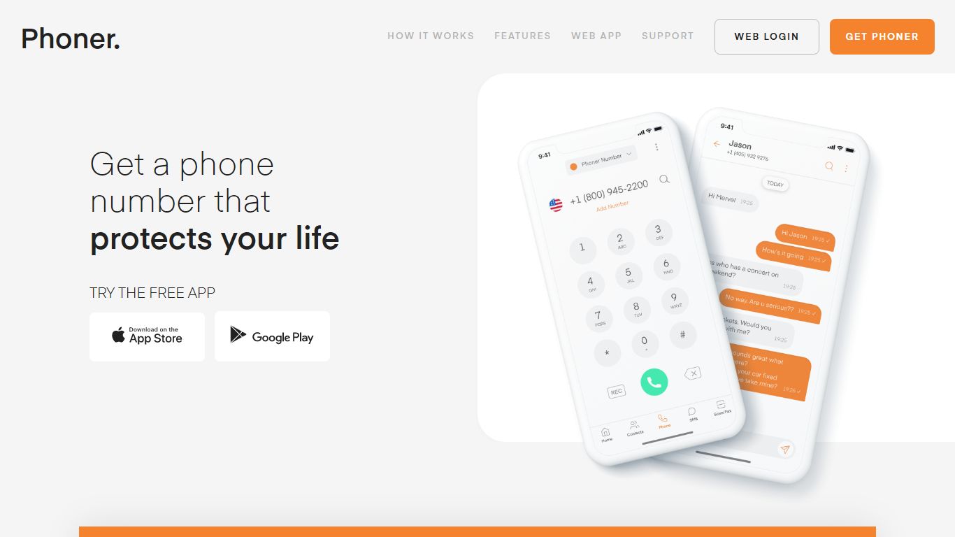 Phoner. | Get a phone number that protects your life